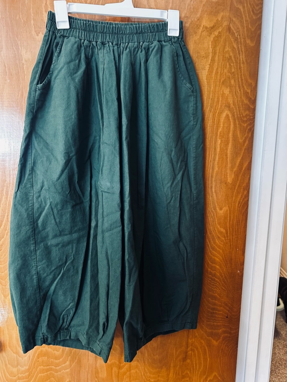 Handmade Wide-Leg Elastic Waist Pants - Forest Green